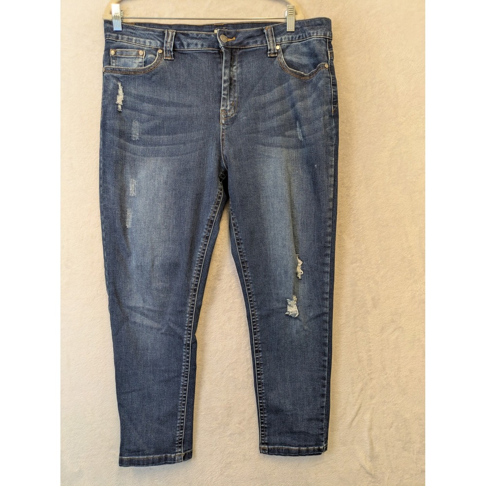 Reba Women's Size 16 High Rise Distressed Skinny Ankle Jeans Blue Medium Wash